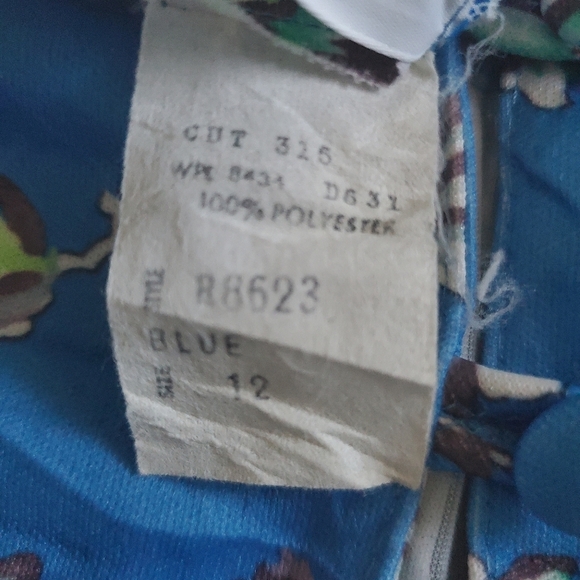 Vintage 70s Sears Bluson Wide Sleeve Blue Cherry Blossom Floral Day Dress 12 - Picture 12 of 12